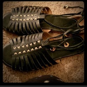 Olukai black leather sandals